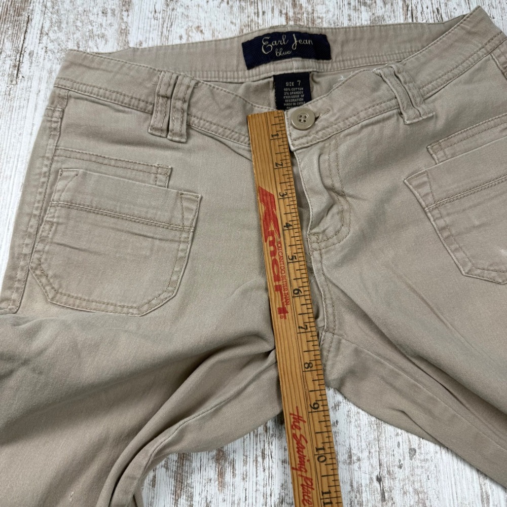 VTG Y2K Earl Jean Khaki Flare Pants Tan Wide Leg Patch Pocket Sz 7 Ultra LowRise - Picture 8 of 11